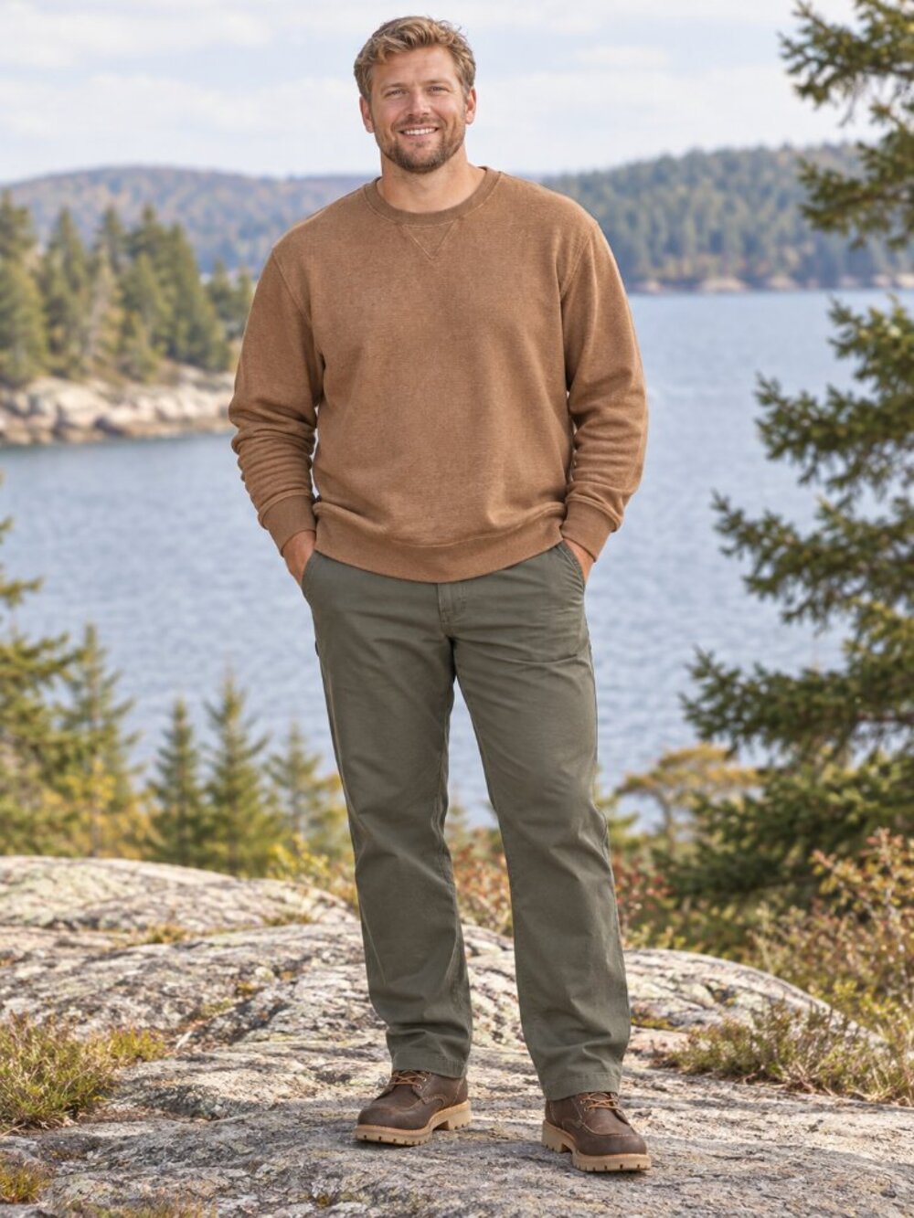 L.L.Bean All Seasons Textured Crewneck Sweatshirt XXL Tall Brown Cotton